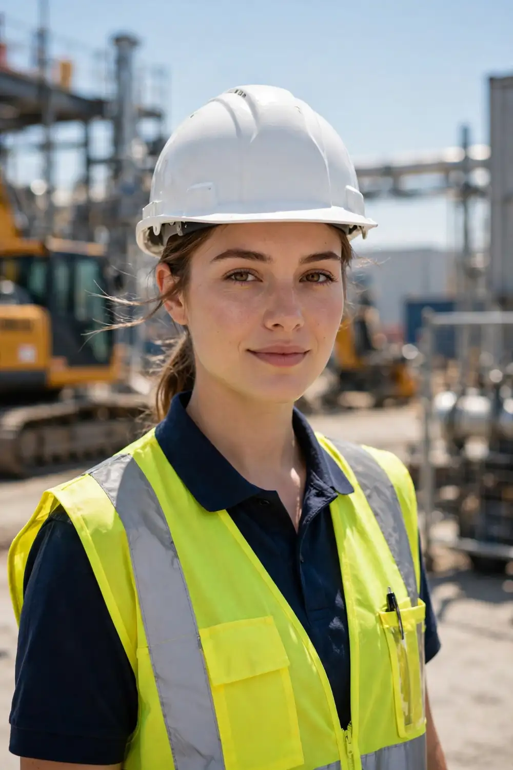 Equipment operator in a hard hat on a construction site